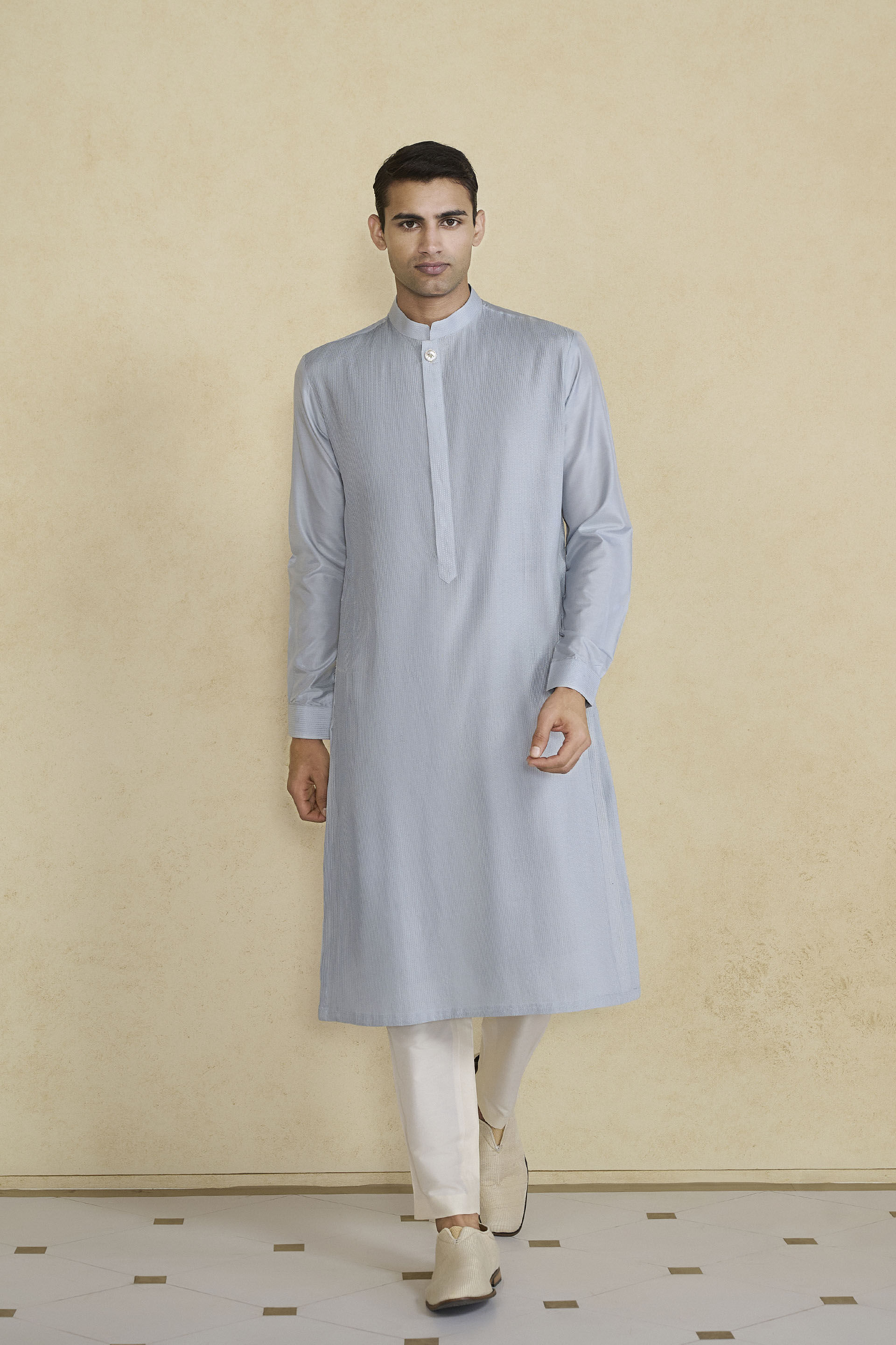 Samit Silk Kurta - Grey, Grey, image 1